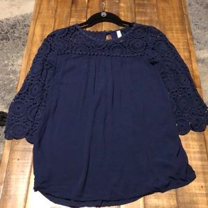 Navy blue crocheted tunic top